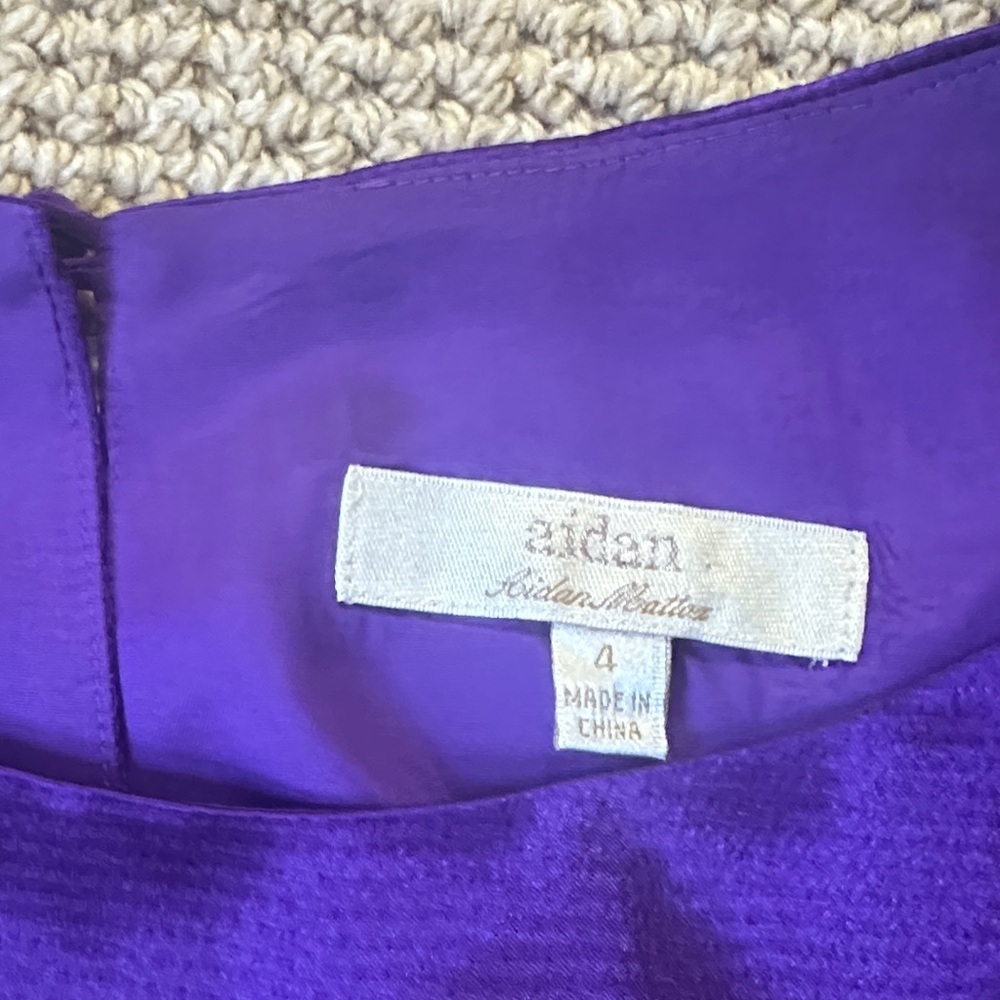 Aidan Mattox Purple Satin Dress- Open Shoulder Cocktail Party Dress Evening - Picture 2 of 5